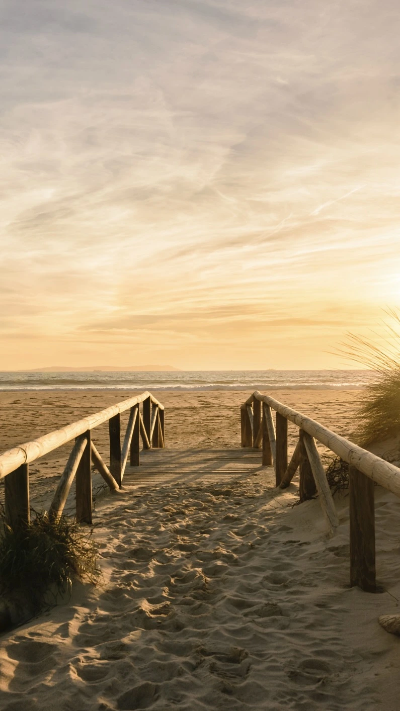 Sandweg zum Meer im Abendlicht
