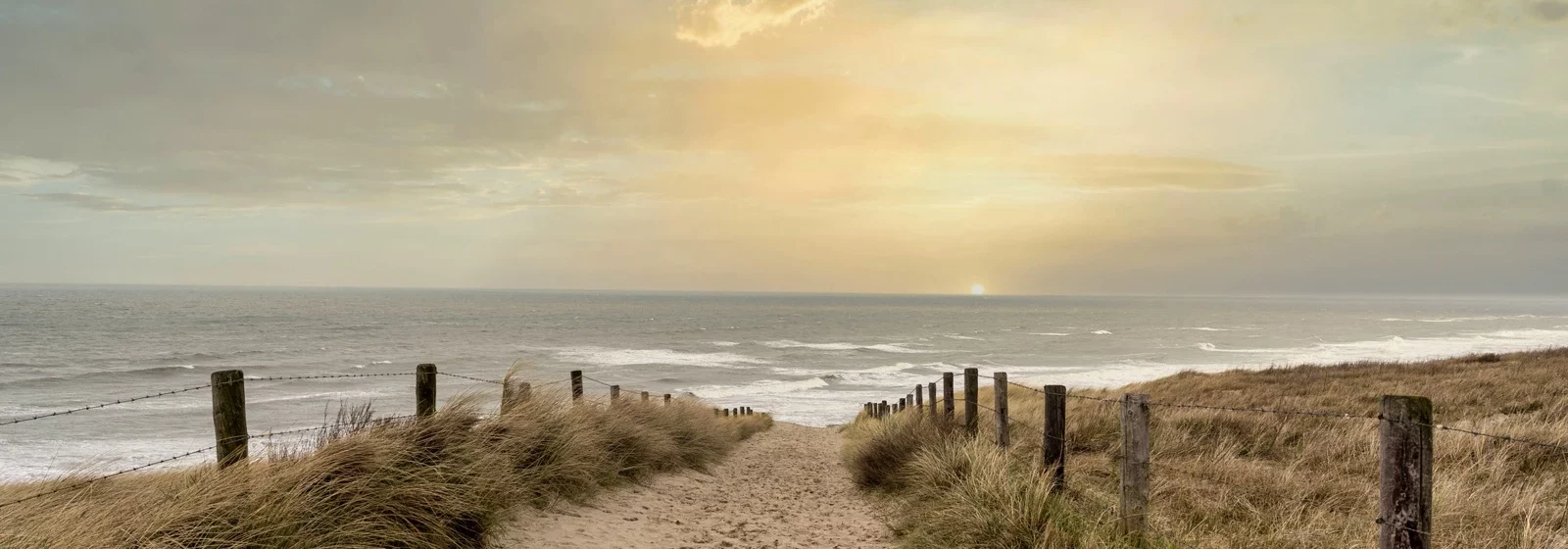 Zu sehen ist ein Sandweg zum Meer / Sehgang